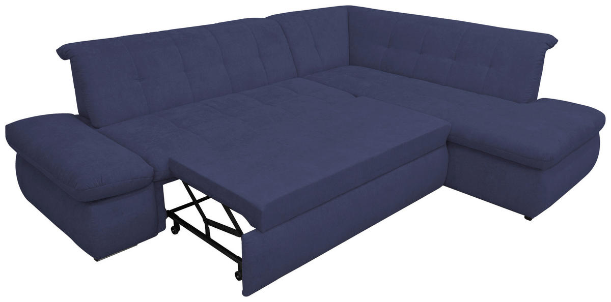 ECKSOFA in Mikrofaser Dunkelblau  273/216 cm  - Chromfarben/Dunkelblau, KONVENTIONELL, Textil/Metall (273/216cm) - MID.YOU