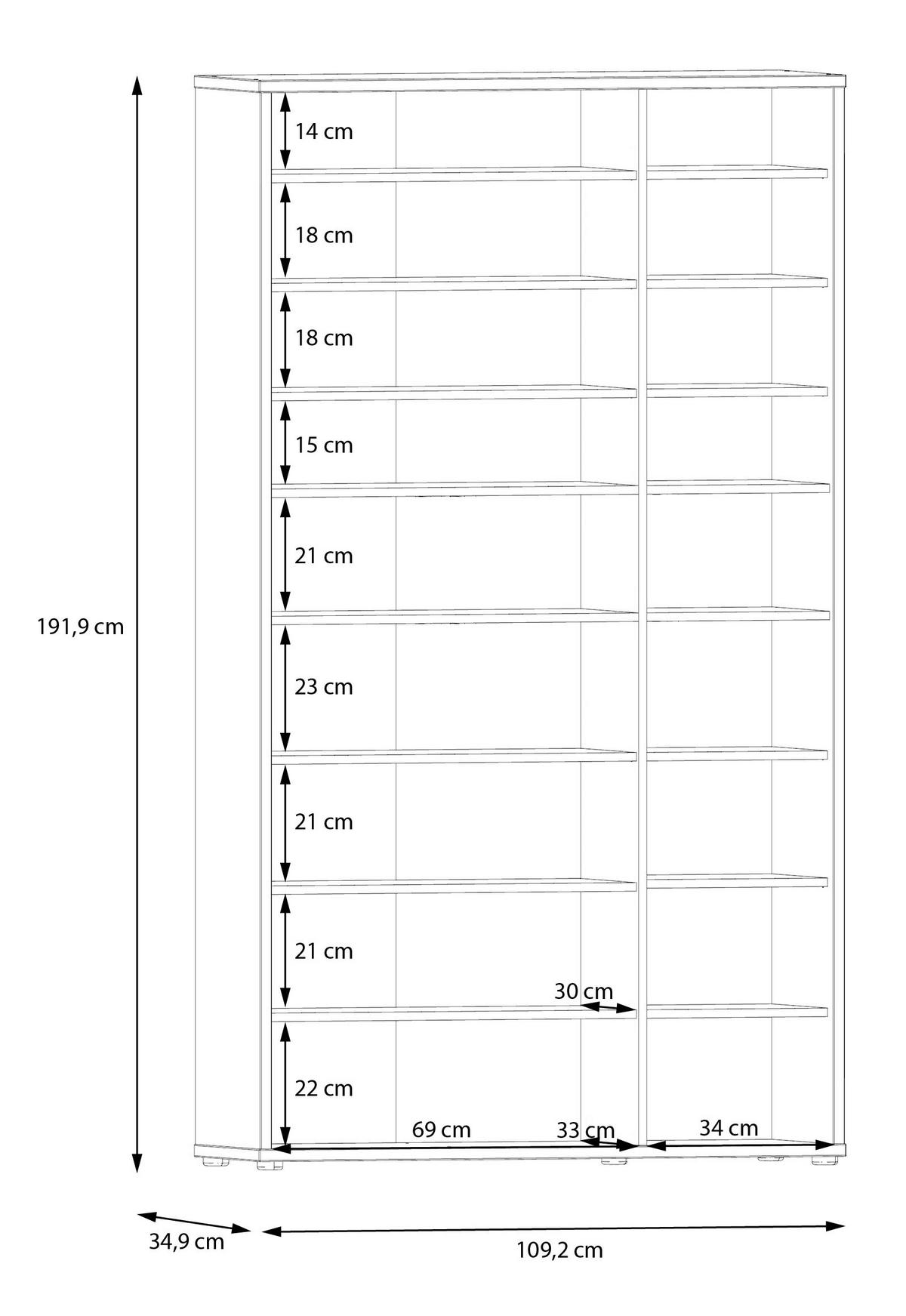 SCHUHSCHRANK Hellgrau  - Hellgrau/Grau, Basics, Holzwerkstoff/Kunststoff (110/192/35cm) - Xora