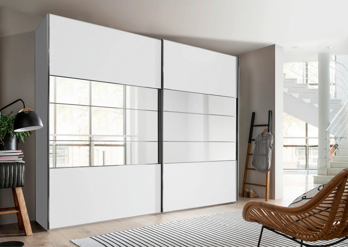 SCHWEBETÜRENSCHRANK in Weiss  - Chromfarben/Weiss, Konventionell, Holzwerkstoff (300/236/67cm) - Voleo