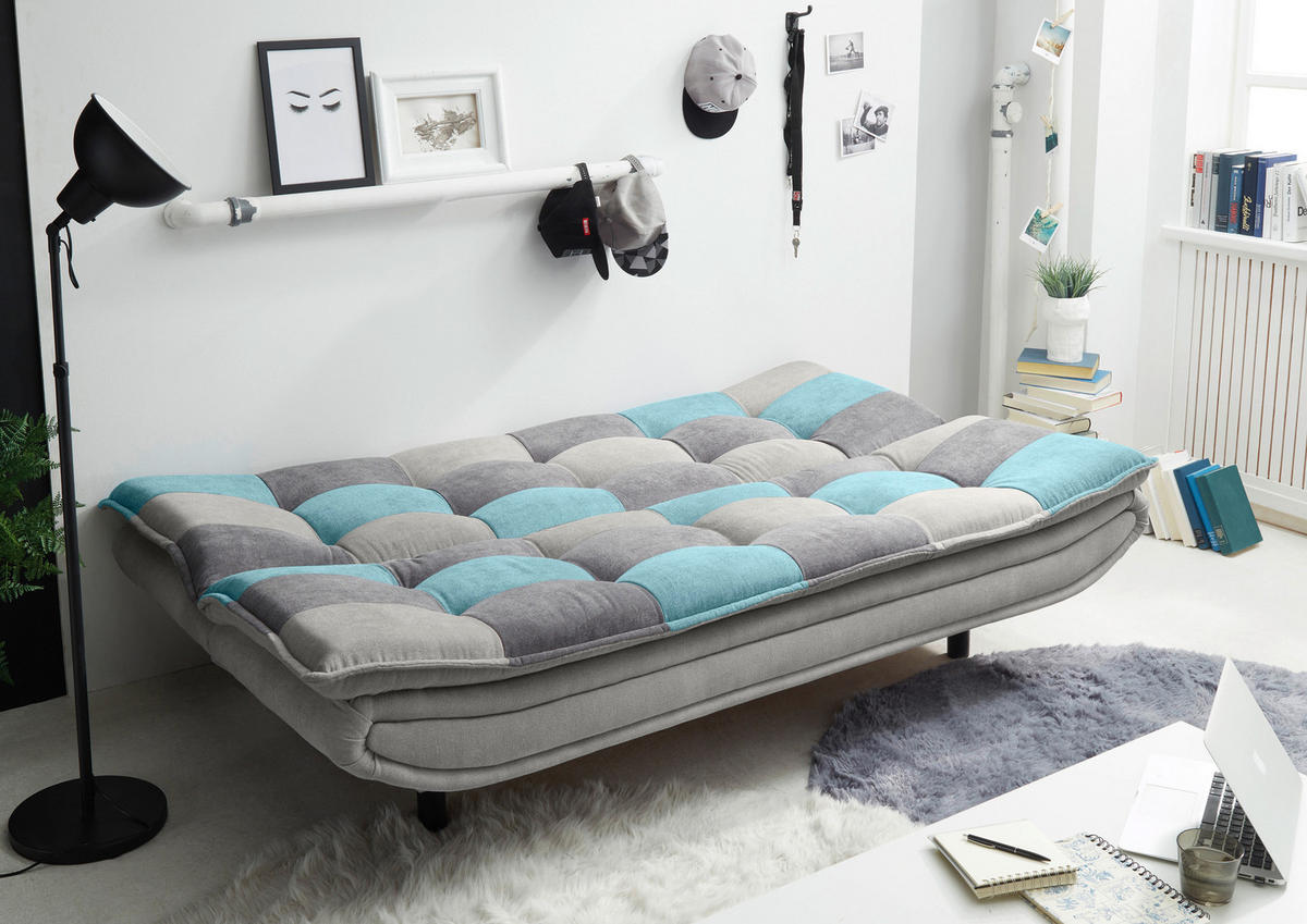 SCHLAFSOFA  in Mikrovelours Türkis, Schlammfarben, Dunkelgrau  - Türkis/Schlammfarben, Basics, Kunststoff/Textil (188/90/89cm) - MID.YOU