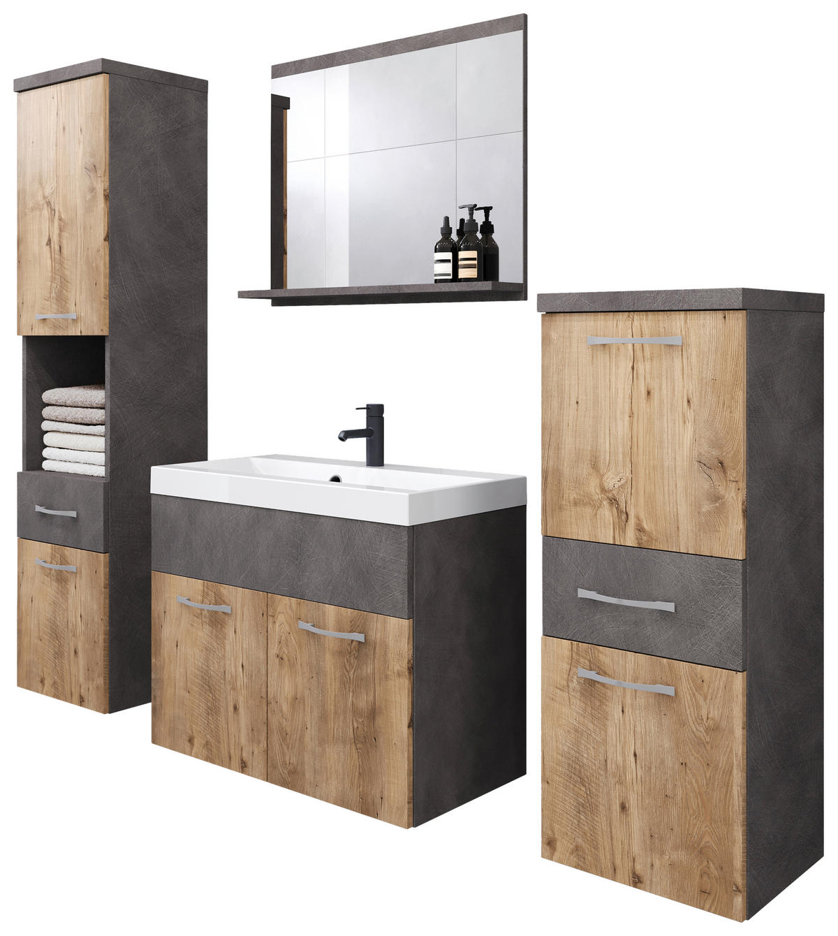 BADEZIMMER 5-teilig  in  - Kastanieneichefarben/Weiss, Lifestyle, Keramik/Holzwerkstoff (120/132,8/30,2cm) - P & B