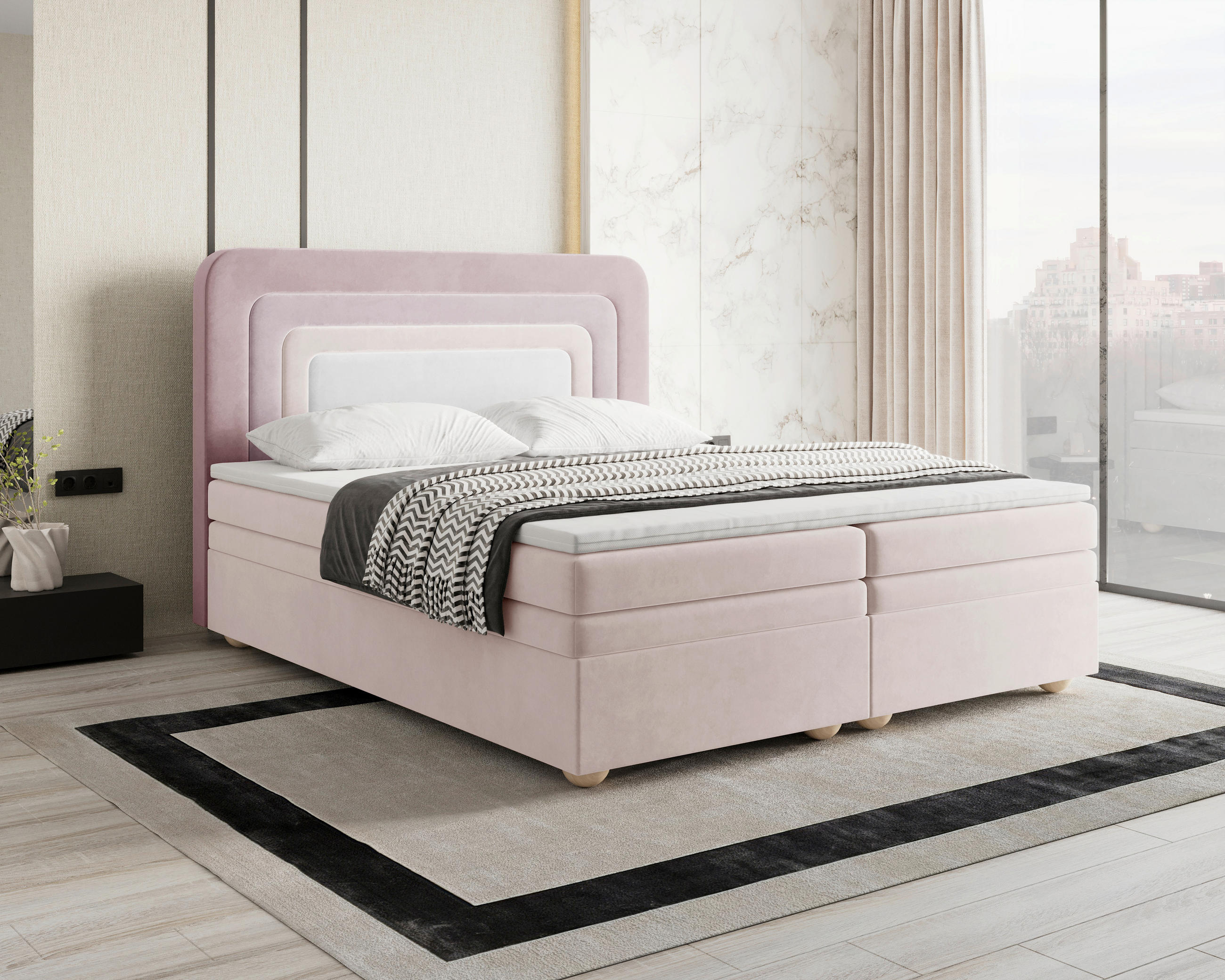 BOXBETT 140/200 cm,  in Rosa, Altrosa, gepolstertes Kopfteil, Bettkasten, Topper, H2 + H3 = mittel + fest  - Altrosa/Rosa, MODERN, Holz/Kunststoff (140/200cm) - Livetastic