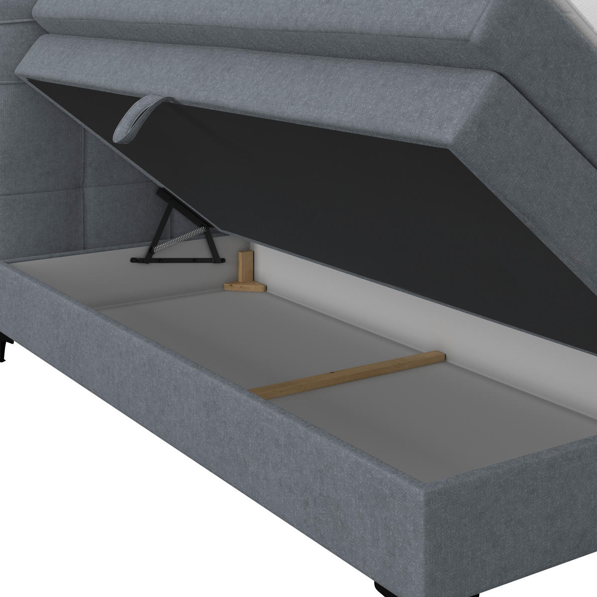 BOXSPRINGBETT 200/200 cm,  in Blaugrau, H3 = fest  - Blaugrau/Schwarz, KONVENTIONELL, Kunststoff/Textil (200/200cm)