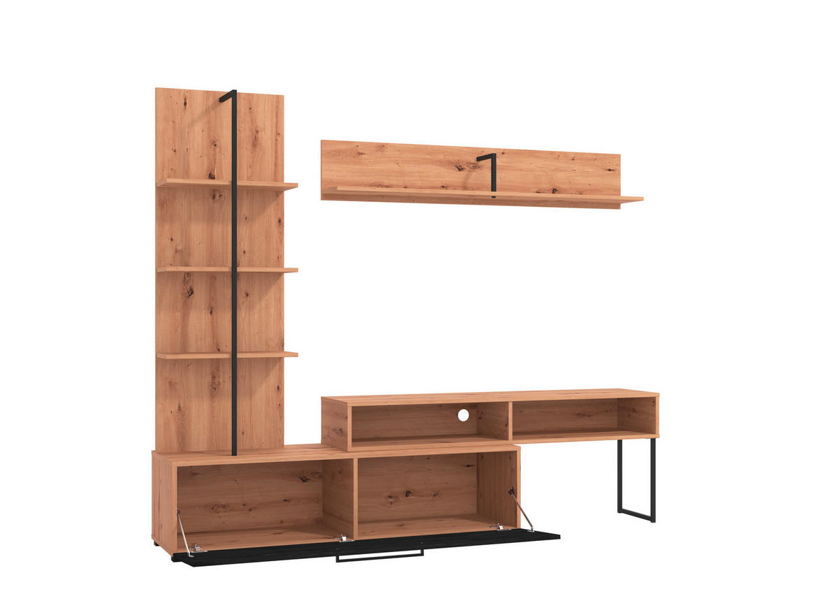 WOHNWAND  in Schwarz, Eiche Artisan  205,5/173/41,5 cm  - Schwarz/Eiche Artisan, KONVENTIONELL, Holzwerkstoff/Kunststoff (205,5/173/41,5cm) - Carryhome