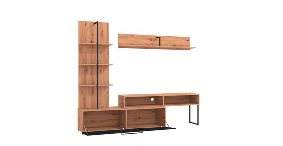 WOHNWAND  in Schwarz, Eiche Artisan  205,5/173/41,5 cm   - Schwarz/Eiche Artisan, KONVENTIONELL, Holzwerkstoff/Kunststoff (205,5/173/41,5cm) - Carryhome
