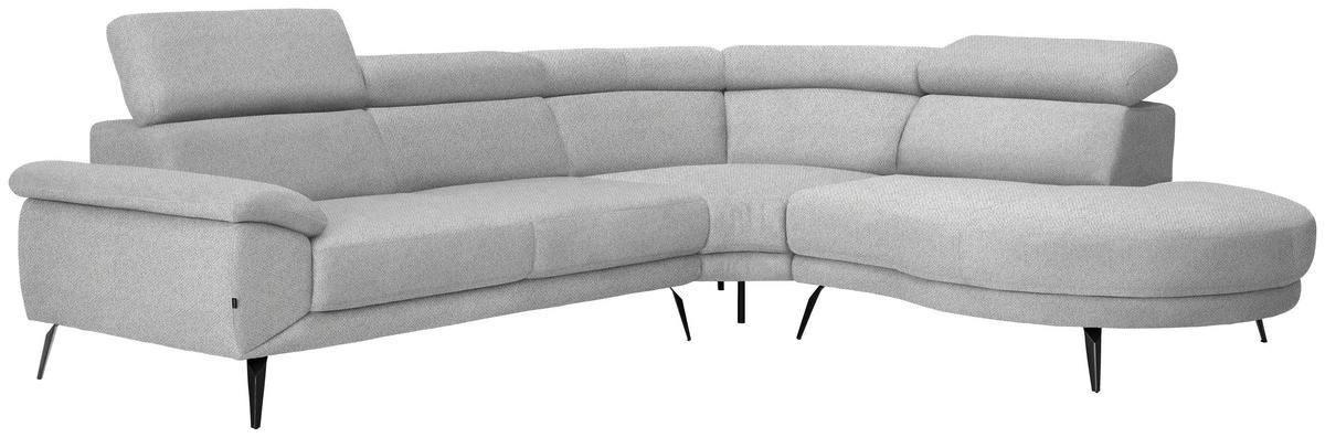 ECKSOFA Hellgrau Velours  - Hellgrau/Schwarz, Design, Textil/Metall (299/264cm) - Novel