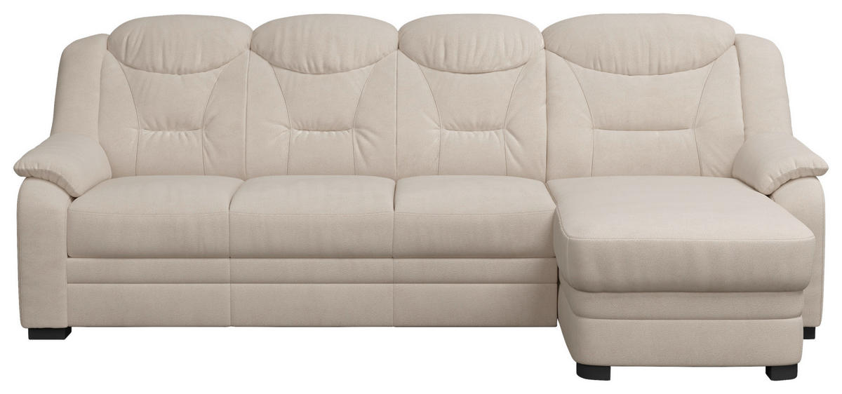 ECKSOFA in Chenille Beige  - Beige/Schwarz, Basics, Kunststoff/Textil (257/162cm) - MID.YOU