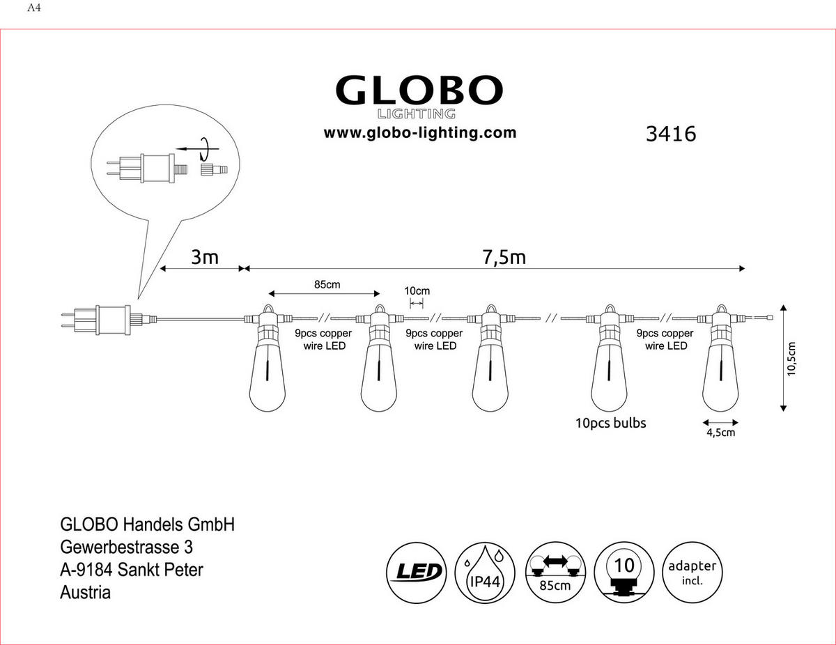 LICHTERKETTE - Klar/Transparent, Basics, Kunststoff (1050/4,5/10,5cm) - Globo