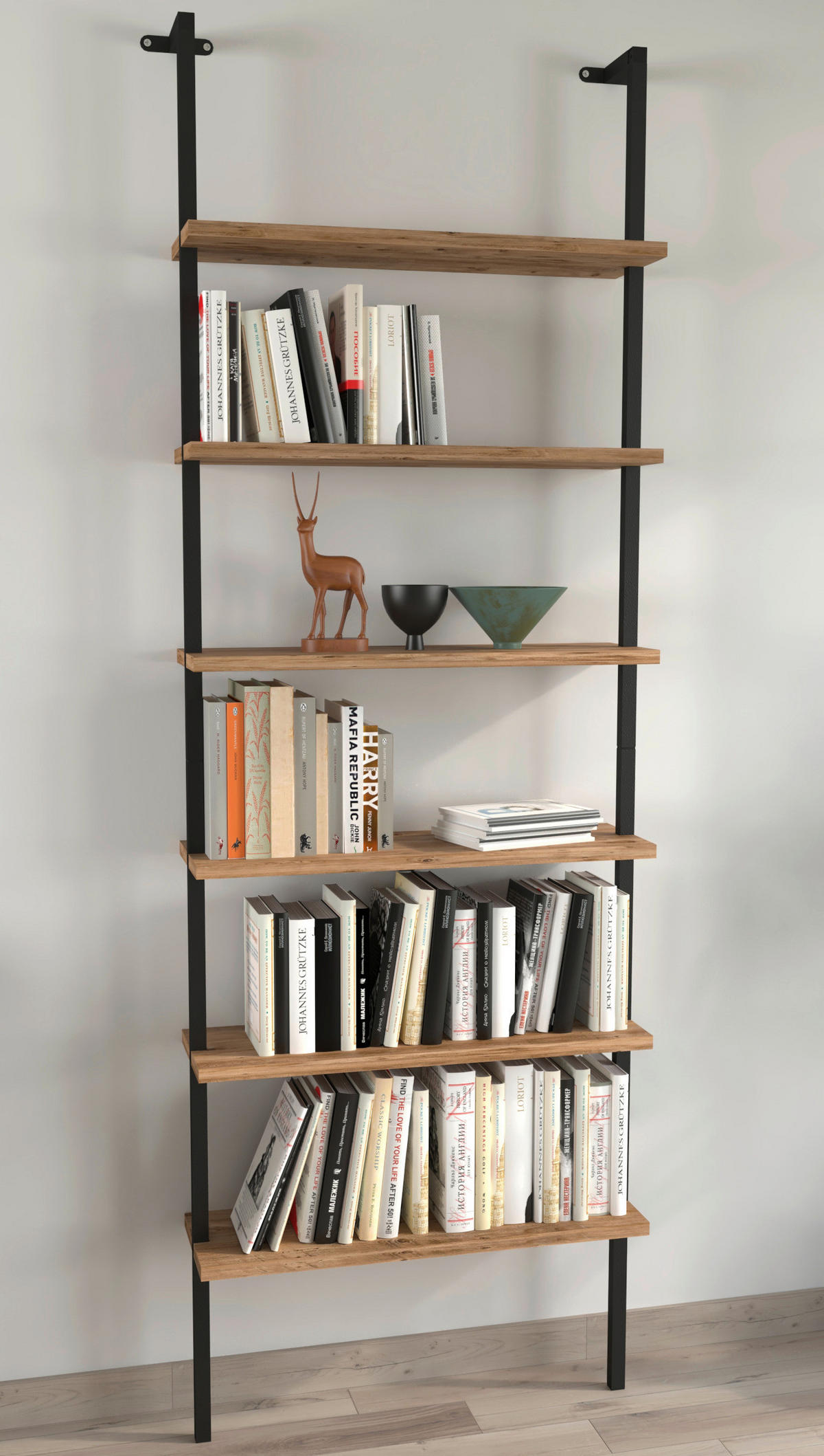 REGAL Honigeiche  - Honigeiche/Schwarz, Design, Holzwerkstoff/Metall (60/183/20cm) - MID.YOU