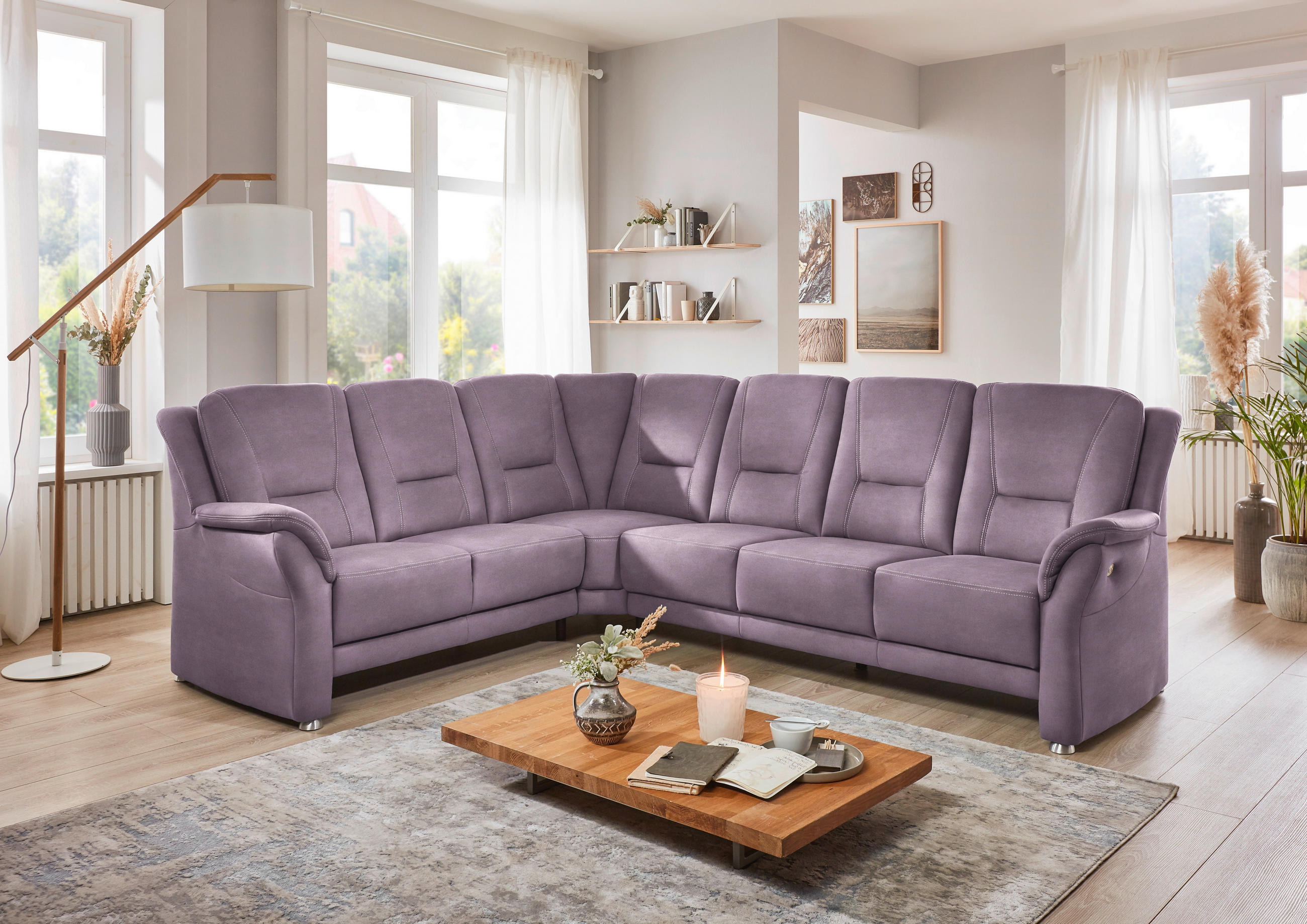 ECKSOFA in Mikrofaser Flieder, Lila  - Beige/Lila, Konventionell, Textil/Metall (223/275cm) - Beldomo Comfort