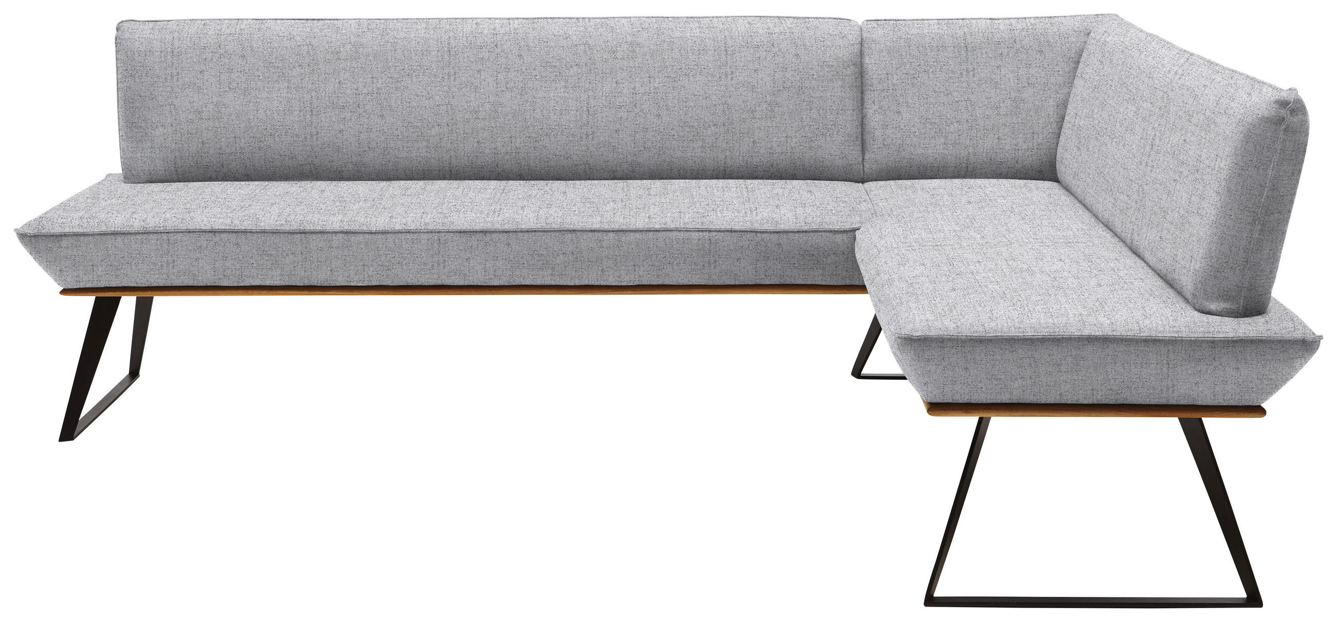 ECKBANK 243/183 cm Webstoff Schwarz, Eichefarben, Hellgrau Eiche massiv Metall   - Eichefarben/Hellgrau, Design, Holz/Textil (243/183cm) - Voleo
