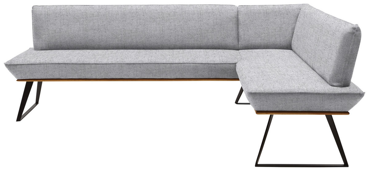 ECKBANK 243/163 cm Webstoff Schwarz, Eichefarben, Hellgrau Eiche massiv Metall   - Eichefarben/Hellgrau, Design, Holz/Textil (243/163cm) - Voleo