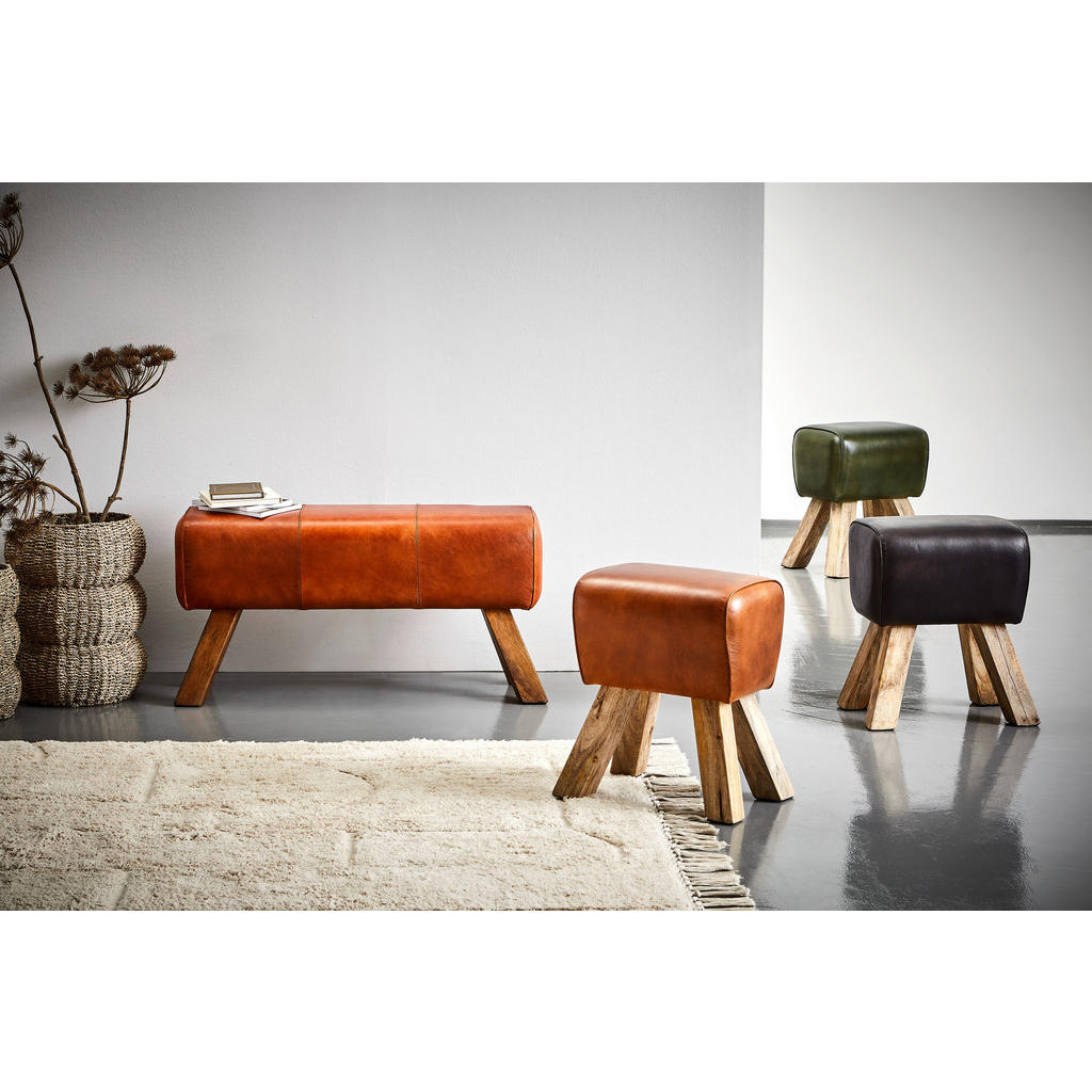 Thumbnail - Livetastic Hocker, Braun, Holz, Leder, Echtleder, Ziegenleder, Mangoholz, massiv, 42x45x35 cm, Wohnzimmer, Hocker, Sitzh...