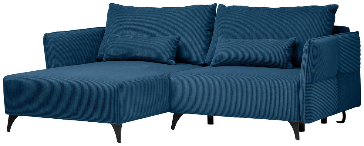 ECKSOFA Blau Cord  - Blau/Schwarz, Design, Textil/Metall (175/254cm) - Stylife