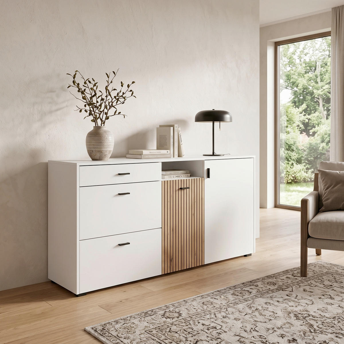 SIDEBOARD  150/42/79,6 cm 3 Schublade(n)  - Eichefarben/Schwarz, Design, Holzwerkstoff/Kunststoff (150/42/79,6cm) - MID.YOU