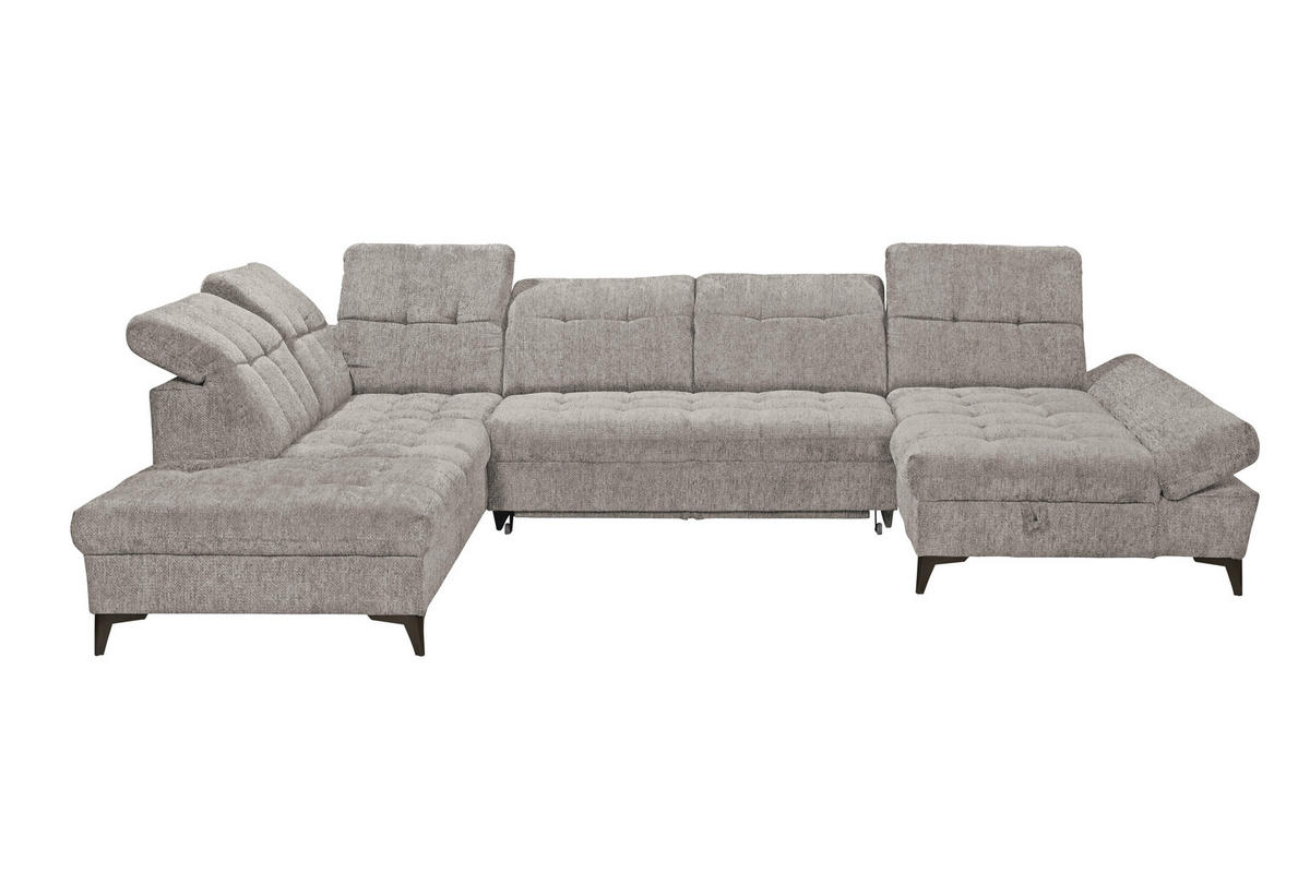WOHNLANDSCHAFT Mikrovelours Taupe  - Taupe/Schwarz, Modern, Kunststoff/Textil (245/348/168cm) - MID.YOU