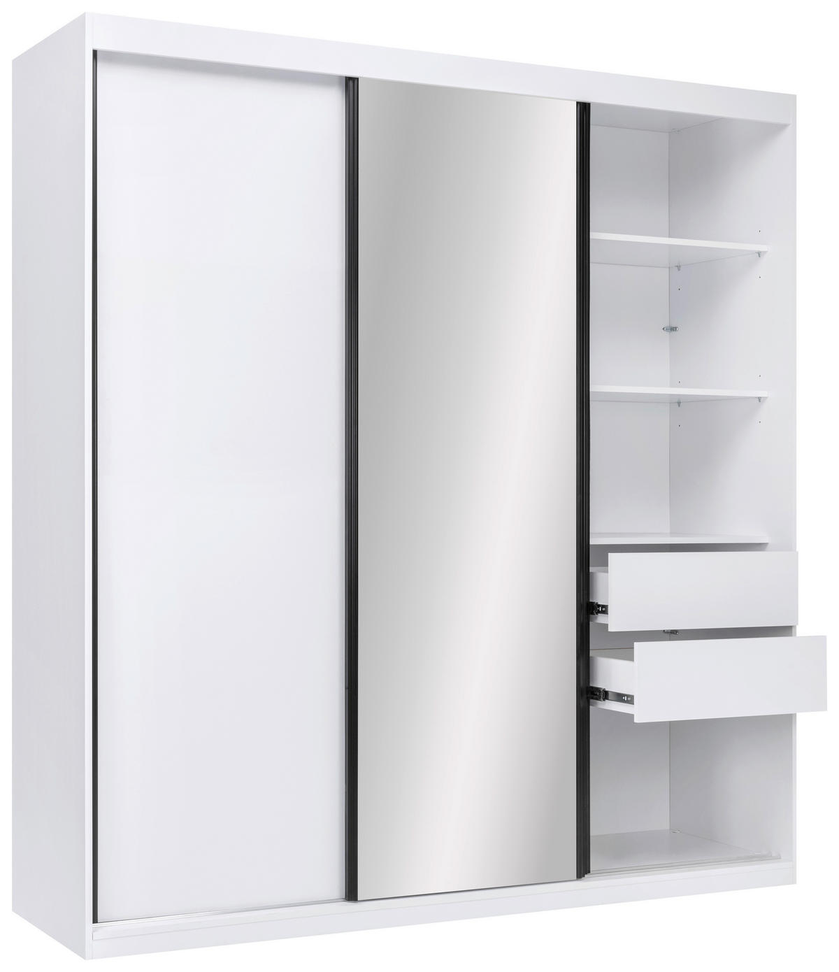 SCHIEBETÜRENSCHRANK 200/215/59,5 cm 3-türig  - Schwarz/Weiß, MODERN, Holzwerkstoff/Metall (200/215/59,5cm) - MID.YOU