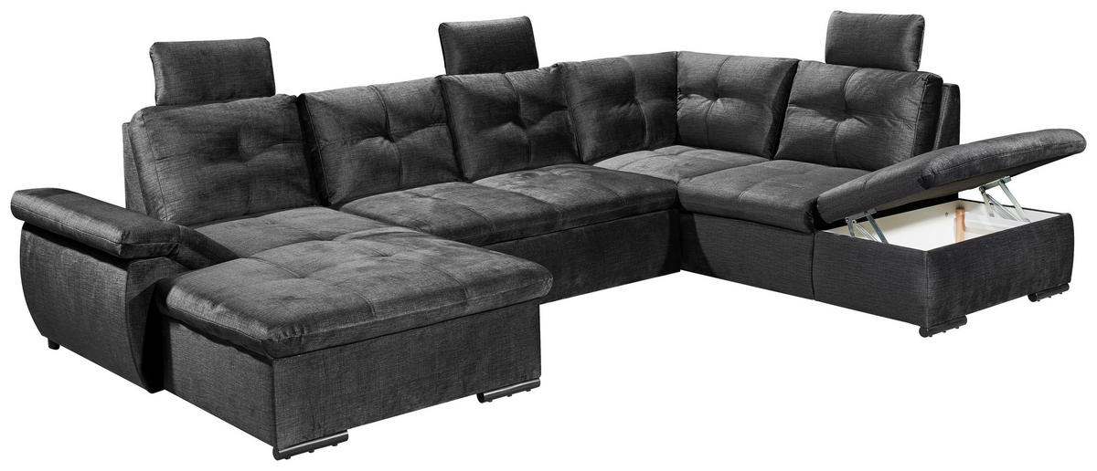 WOHNLANDSCHAFT in Mikrovelours Schwarz  - Schwarz, Konventionell, Kunststoff/Textil (127/334/217cm) - Carryhome