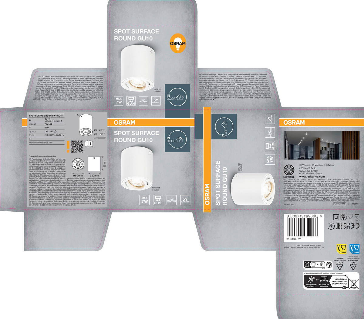 LED-DECKENLEUCHTE 8/9,5 cm   - Weiß, Basics, Metall (8/9,5cm) - Osram