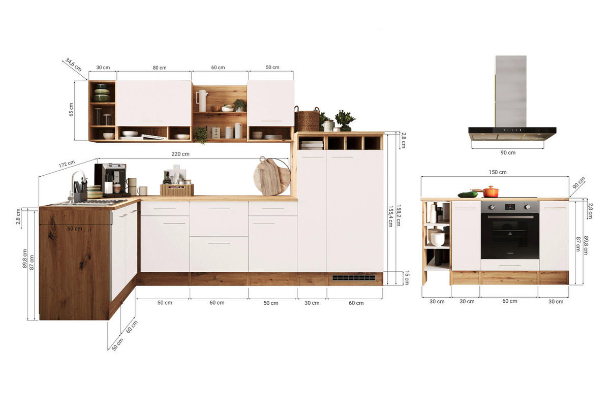 ECKKÜCHE 310/172 cm  in Grau  - Wildeiche/Grau, Design, Holzwerkstoff/Metall (310/172cm) - Respekta