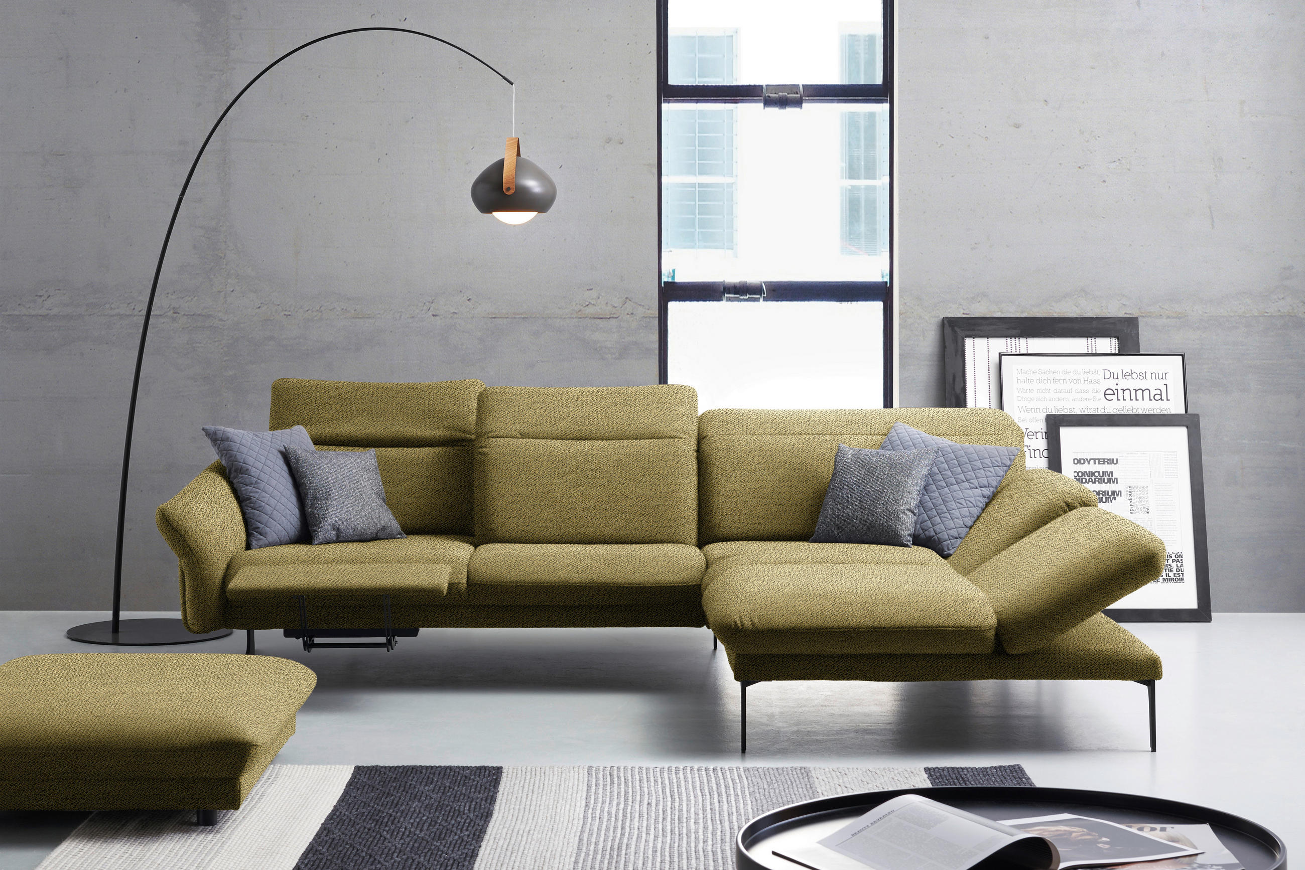 ECKSOFA in Webstoff Hellgrün  - Anthrazit/Hellgrün, Design, Textil/Metall (299/203cm) - Himolla