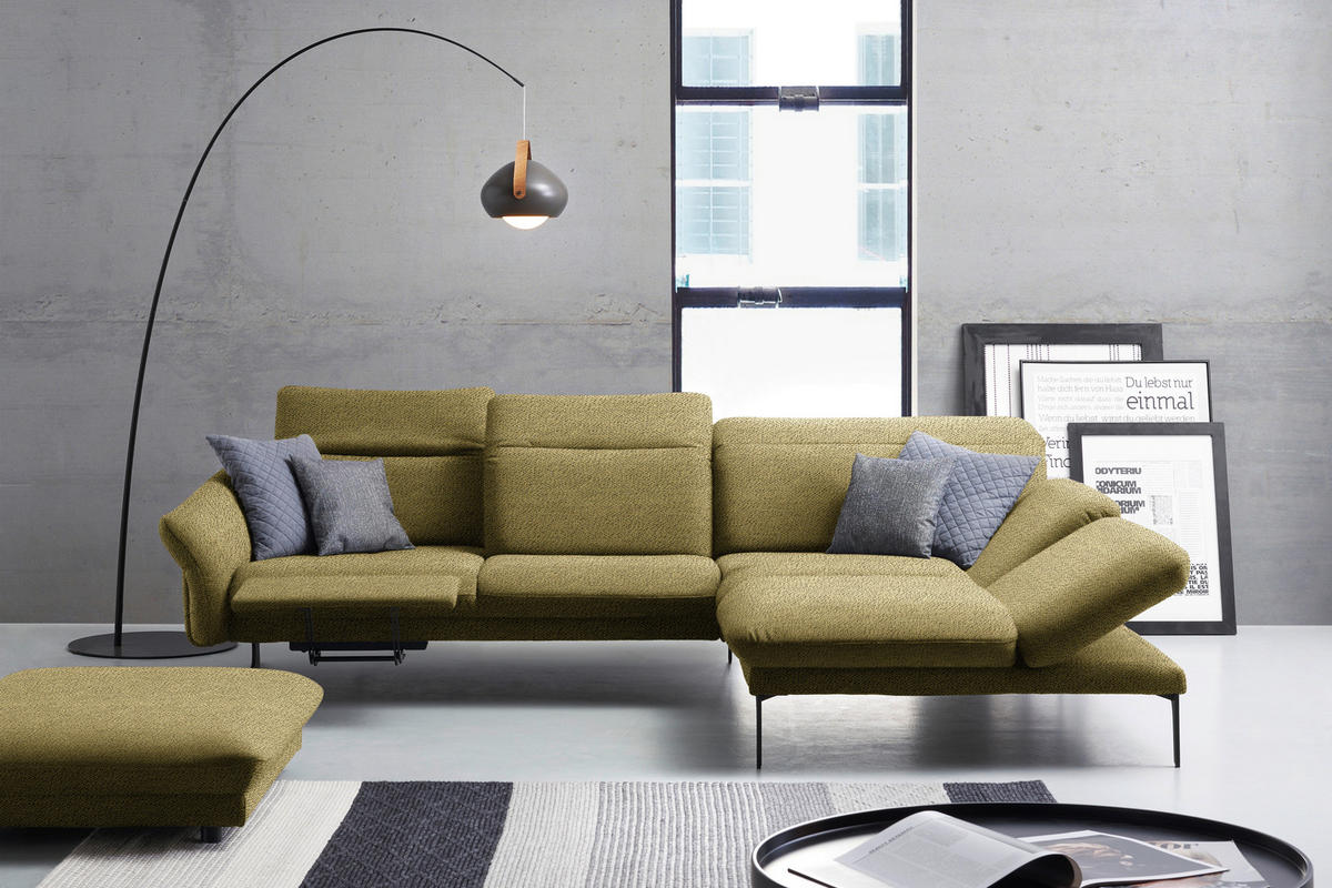 ECKSOFA in Webstoff Hellgrün  - Anthrazit/Hellgrün, Design, Textil/Metall (299/203cm) - Himolla