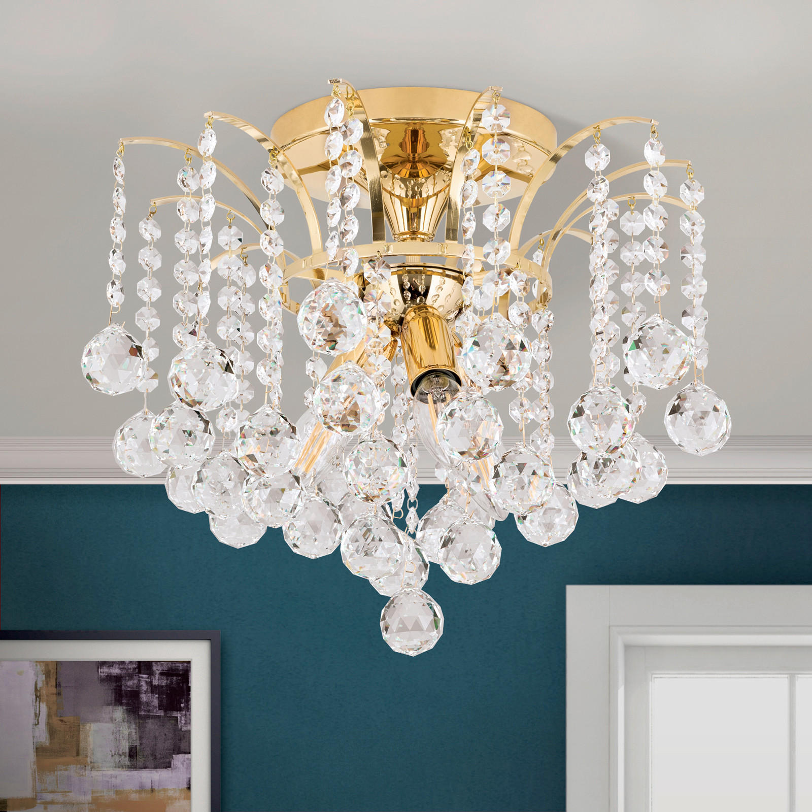 KRISTALL-DECKENLEUCHTE Kristall Klassisch 42,0/38,0 cm   - Goldfarben, LIFESTYLE, Glas/Metall (42,0/38,0cm)