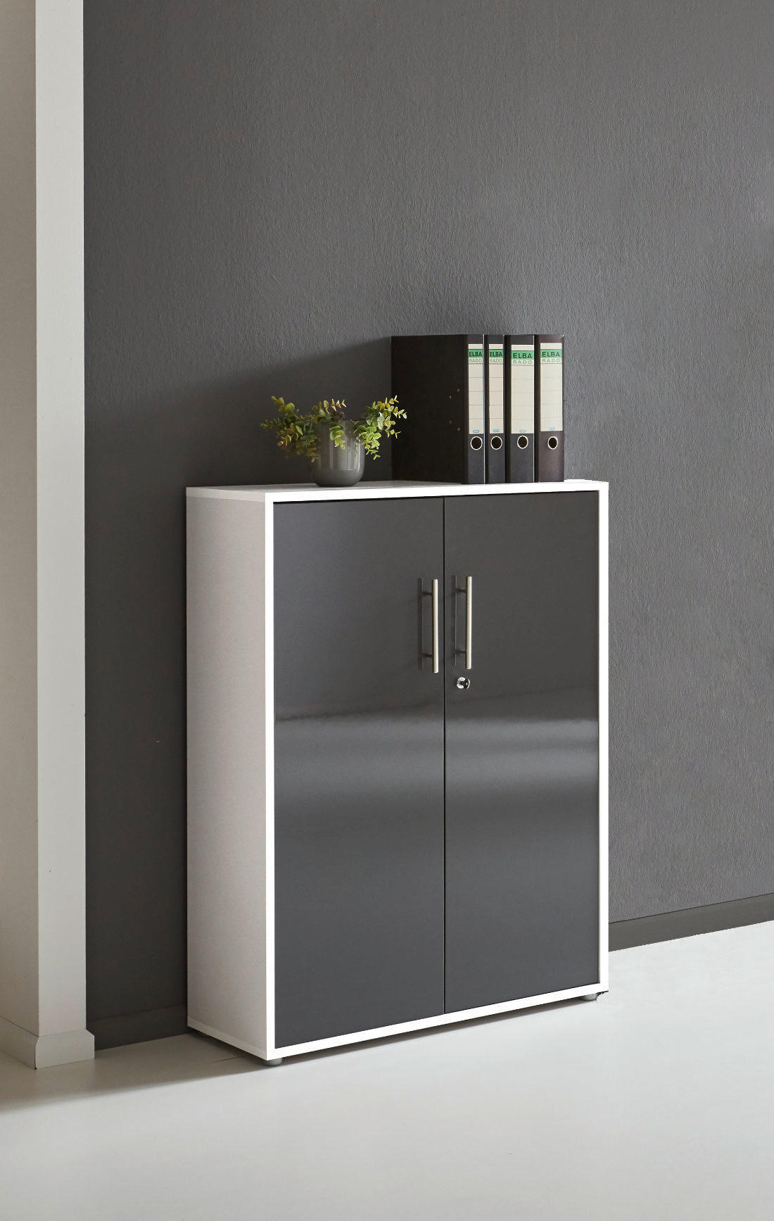 AKTENSCHRANK Weiß, Anthrazit Hochglanz  - Anthrazit Hochglanz/Weiß, MODERN, Holzwerkstoff (84,4/113,6/33cm) - MID.YOU