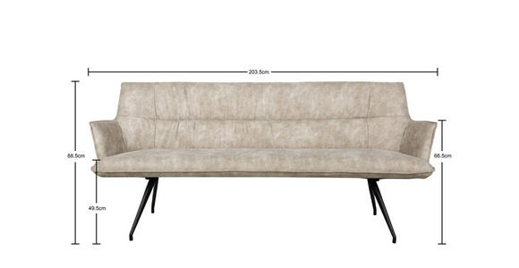 SITZBANK 203,5/87/64 cm Mikrofaser Schwarz, Taupe  - Taupe/Schwarz, Design, Textil/Metall (203,5/87/64cm) - Novel