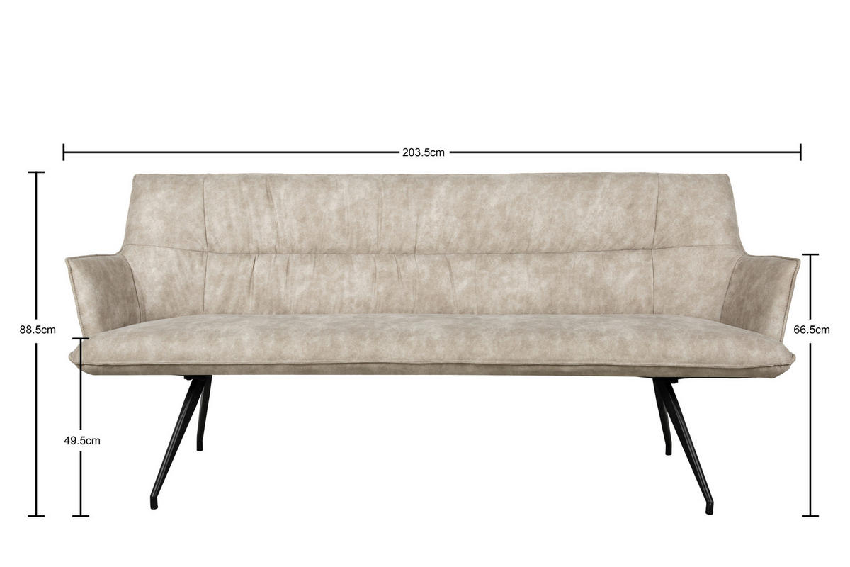 SITZBANK 203,5/87/64 cm Mikrofaser Schwarz, Taupe  - Taupe/Schwarz, Design, Textil/Metall (203,5/87/64cm) - Novel