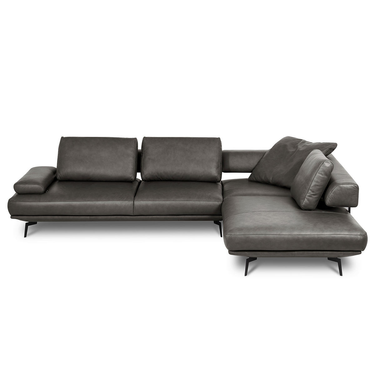 ECKSOFA  in Echtleder Anthrazit  306/237 cm  - Anthrazit/Schwarz, Design, Leder/Metall (306/237cm) - Livetastic