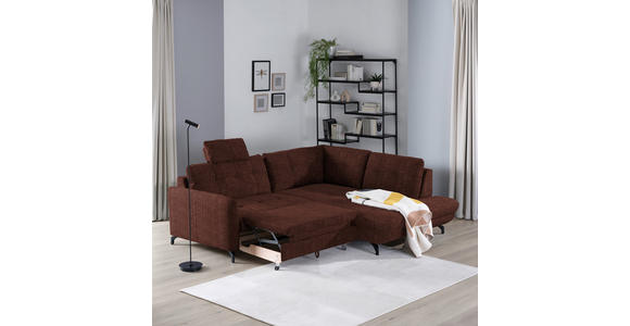 ECKSOFA in Flachgewebe, Leinenoptik Rotbraun  - Rotbraun/Schwarz, Design, Textil/Metall (247/208cm) - Xora