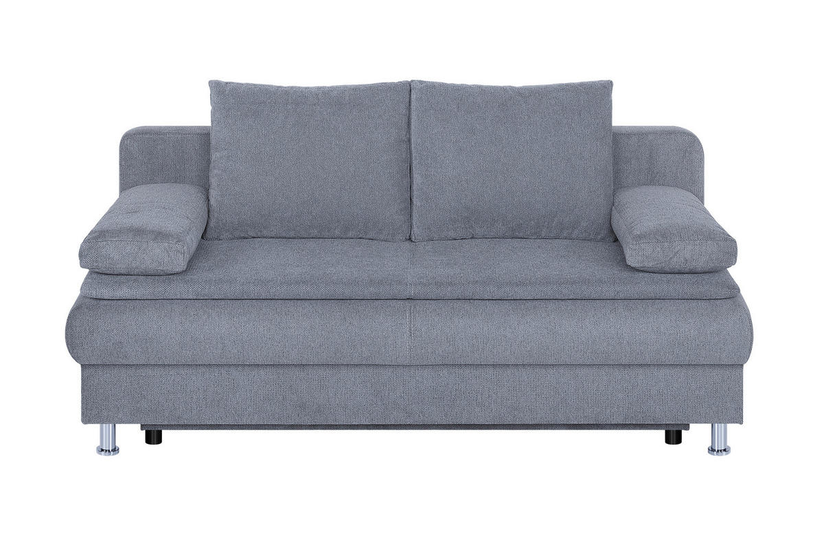 SCHLAFSOFA  mit Schlafen auf Sitzhöhe Webstoff Grau  - Chromfarben/Schwarz, Design, Kunststoff/Textil (200cm) - P & B