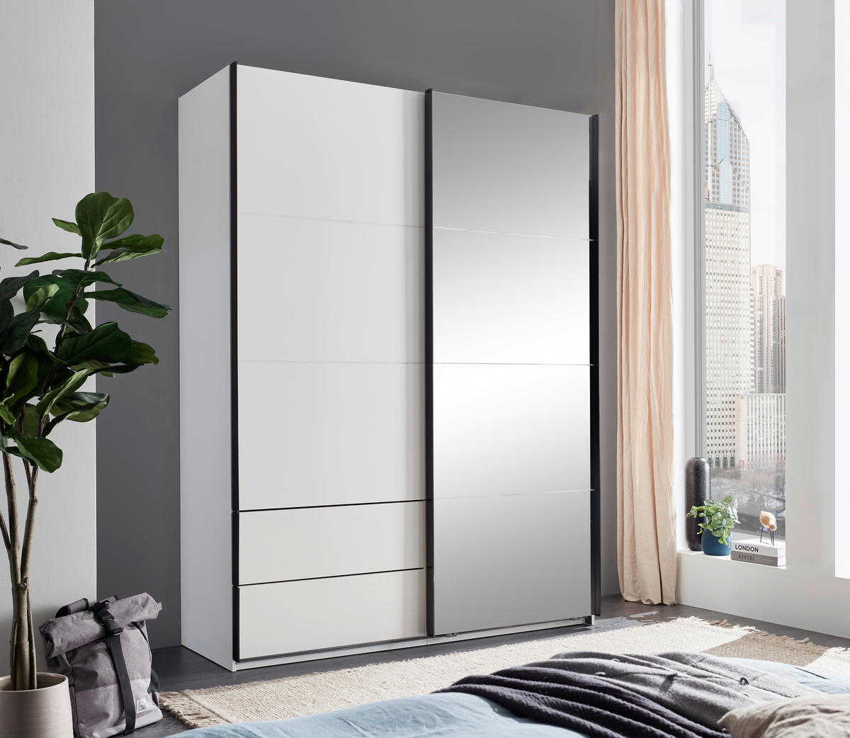 SCHWEBETÜRENSCHRANK 170/225,5/60 cm 2-türig Schwarz, Weiß  - Schwarz/Weiß, KONVENTIONELL, Glas/Holzwerkstoff (170/225,5/60cm) - Xora