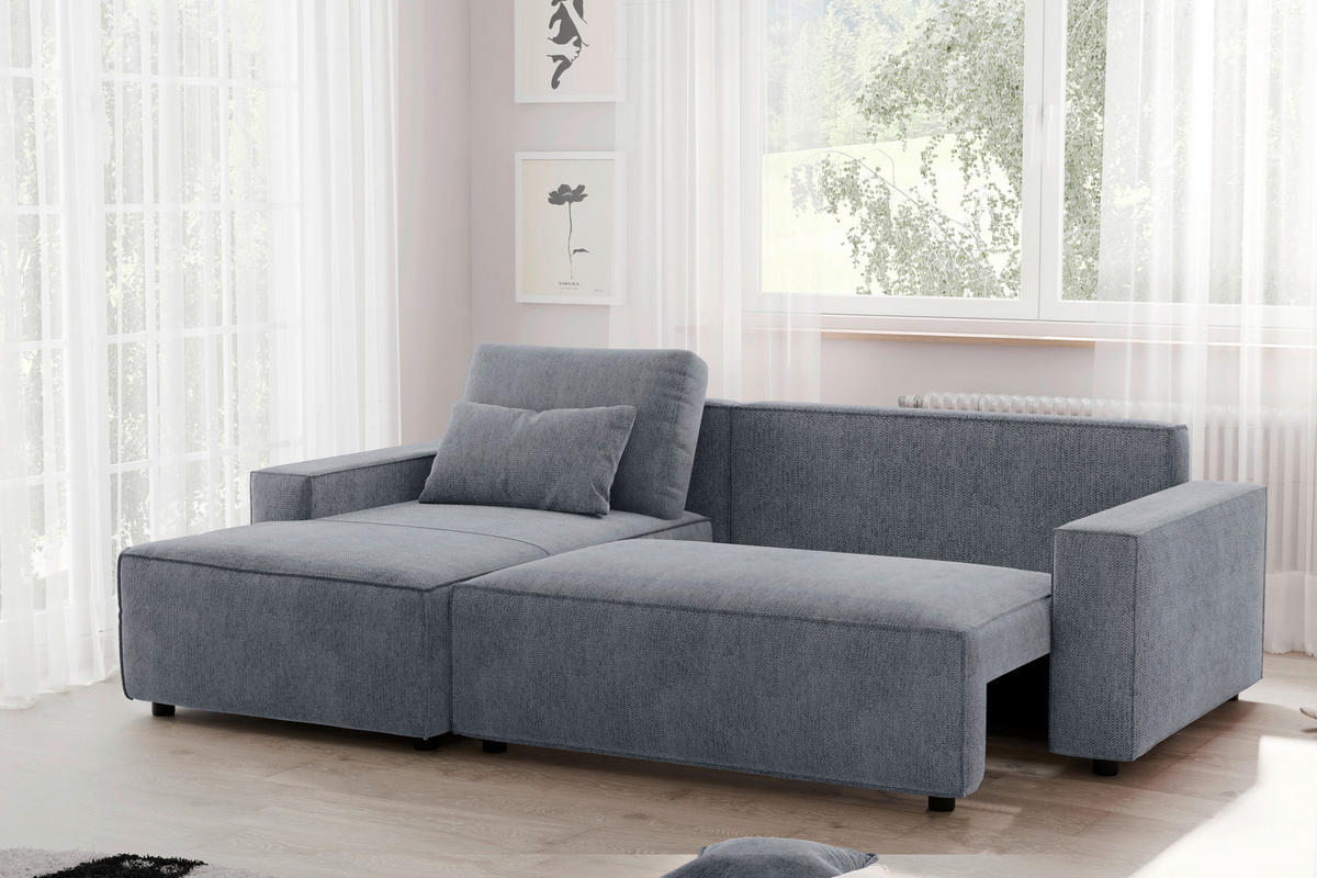 ECKSCHLAFSOFA  mit Rücken echt Chenille Anthrazit  - Anthrazit/Schwarz, MODERN, Kunststoff/Textil (154/247cm) - Livetastic