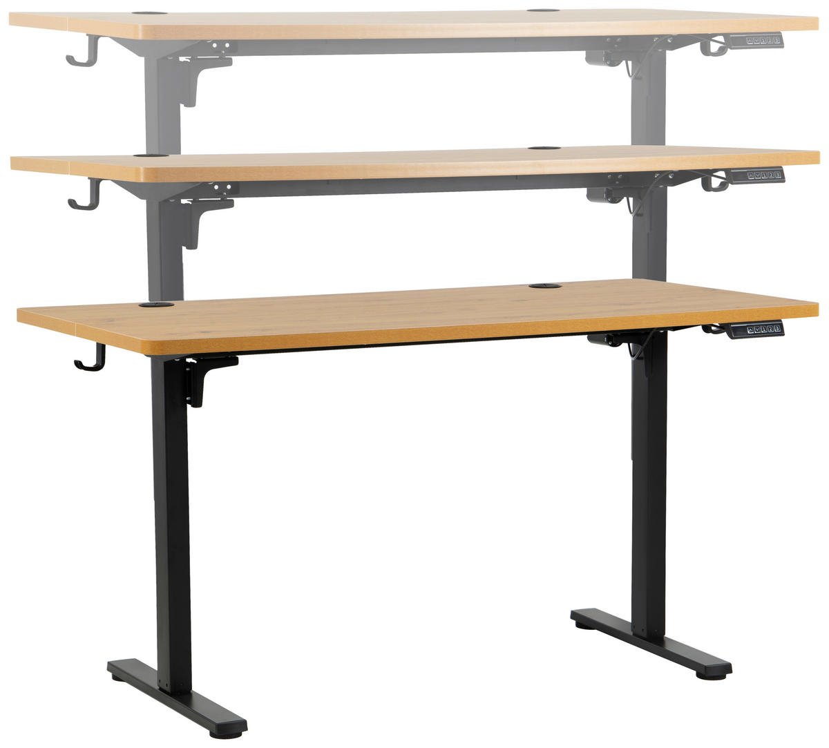 SCHREIBTISCH 140/70/72/118 cm Schwarz, Eiche Artisan höhenverstellbar elektrisch höhenverstellbar  - Schwarz/Eiche Artisan, Modern, Holzwerkstoff/Metall (140/70/72/118cm) - Livetastic