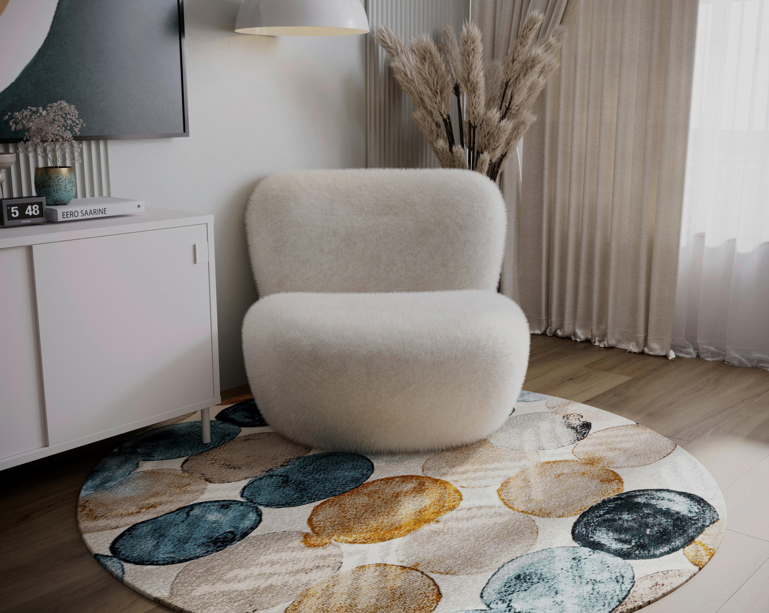 SESSEL Teddystoff Creme  - Creme/Schwarz, Design, Holz/Textil (76/70/70cm) - Livetastic