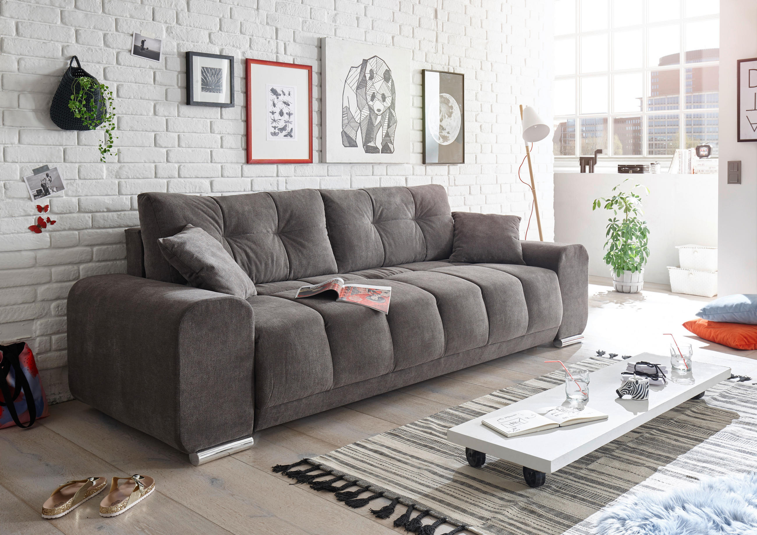 TROSJED SOFA tekstil, drvni materijal sivo-smeđa - sivo-smeđa/smeđa, Moderno, drvni materijal/tekstil (260/95/90cm) - Novel