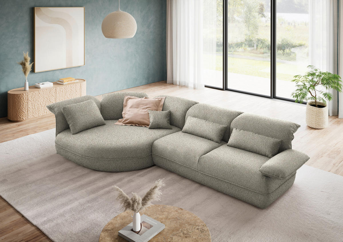 ECKSOFA  in Chenille Greige  154/343 cm  - Greige/Schwarz, Design, Kunststoff/Textil (154/343cm) - Koinor