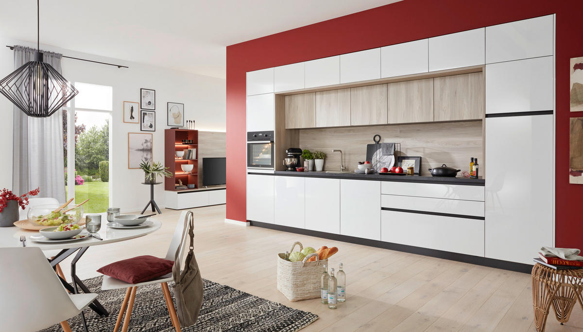 EINBAUKÜCHE ULTRA GLISS  - Eschefarben/Weiß, Design, Holzwerkstoff - Novel