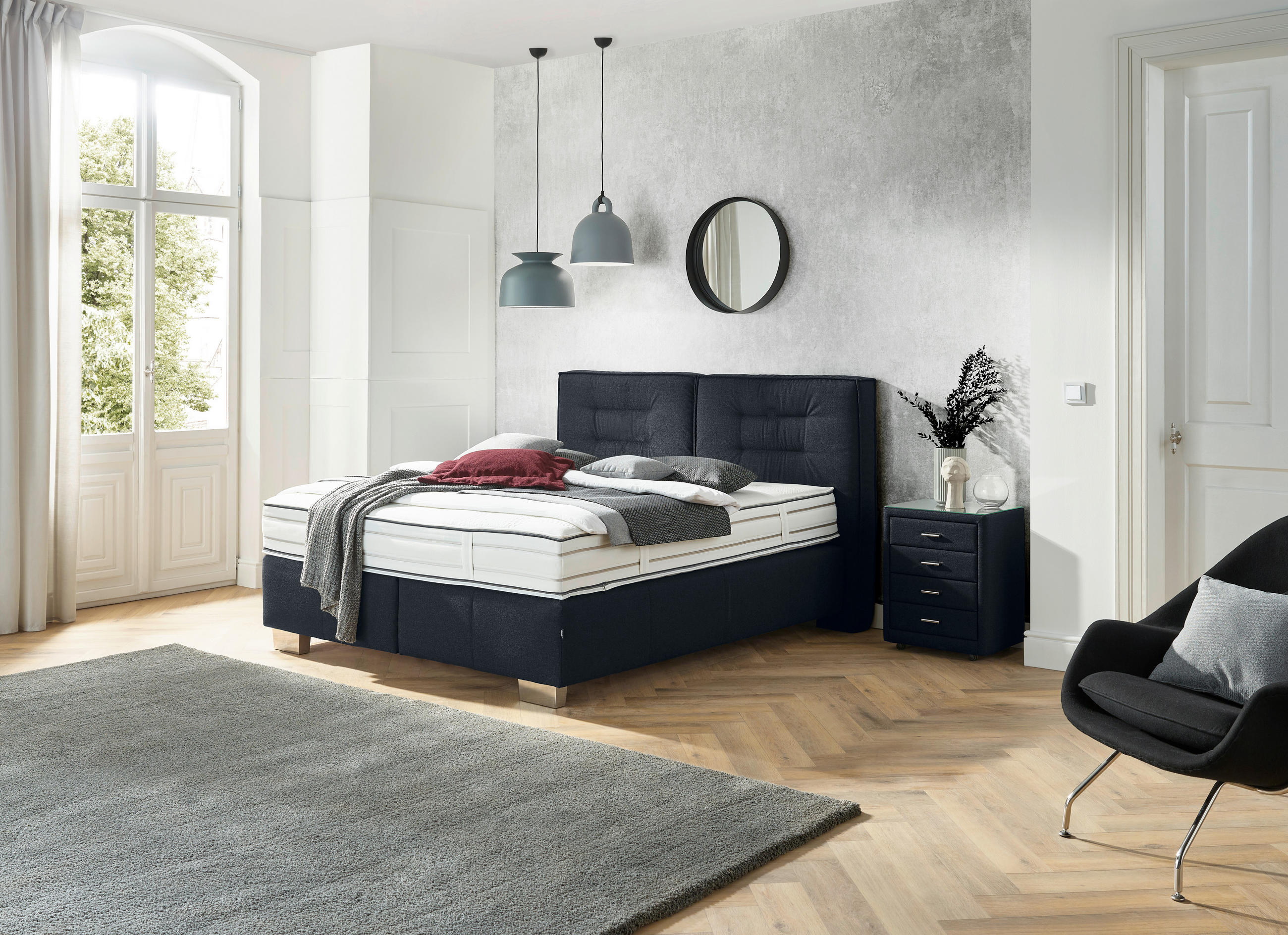 BOXSPRINGBETT 180/200 cm in Dunkelblau - Chromfarben/Dunkelblau, KONVENTIONELL, Textil (180/200cm) - Dieter Knoll