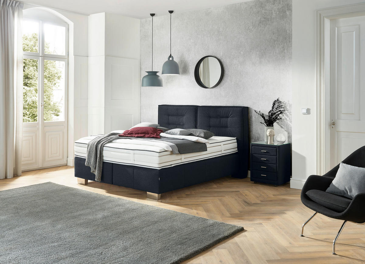 BOXSPRINGBETT 180/200 cm  in Dunkelblau  - Chromfarben/Dunkelblau, Konventionell, Textil (180/200cm) - Dieter Knoll