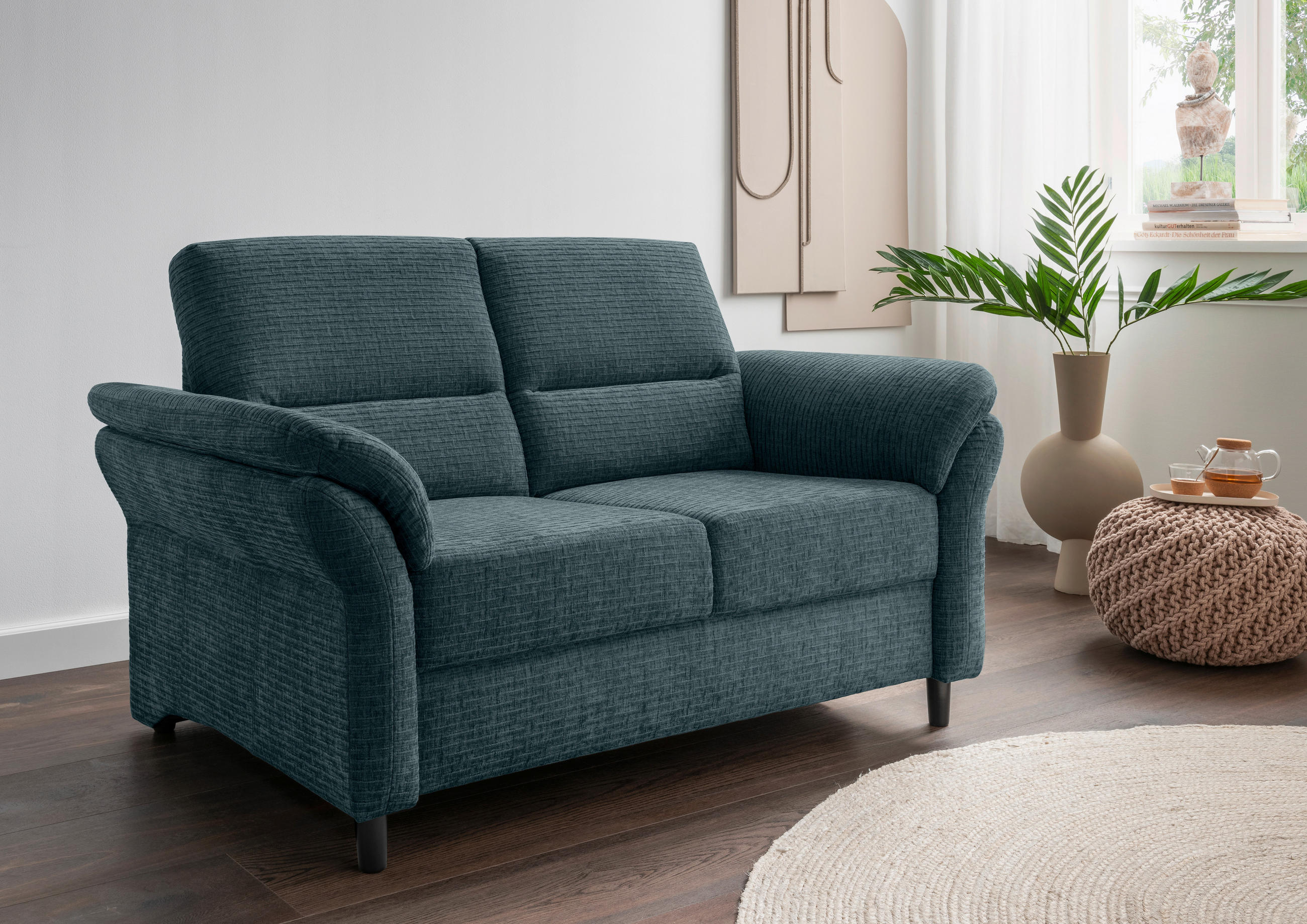 2-SITZER-SOFA Mikrofaser Blau  - Blau/Schwarz, MODERN, Holz/Textil (147/90/89cm) - Livetastic