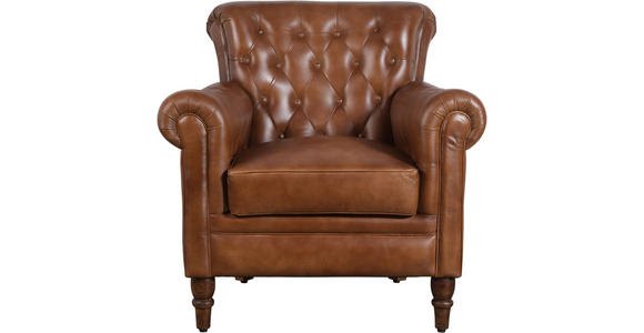 SESSEL in Echtleder Braun  - Braun, LIFESTYLE, Leder/Holz (84/88/83cm) - Landscape
