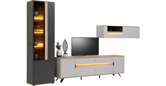 WOHNWAND  in Anthrazit, Eichefarben, Hellgrau  370/214,6/48 cm  - Eichefarben/Anthrazit, Design, Glas/Holz (370/214,6/48cm) - Dieter Knoll