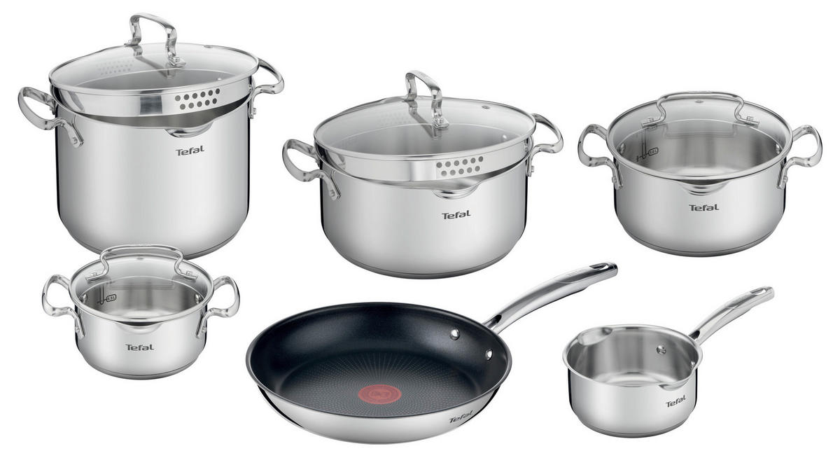 FŐZŐEDÉNYKÉSZLET 10 részes  - nemesacélszínű, Basics, üveg/fém (34/28/54cm) - Tefal