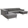 WOHNLANDSCHAFT inkl.Funktionen Grau Webstoff  - Silberfarben/Grau, Design, Textil/Metall (226/320/168cm) - Xora