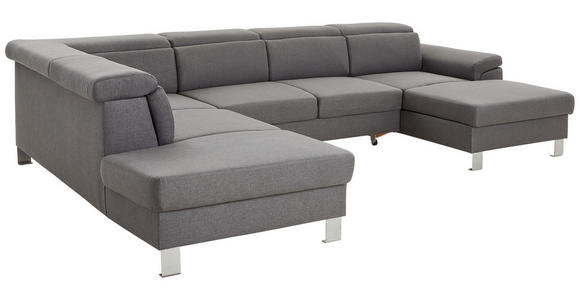 WOHNLANDSCHAFT inkl.Funktionen Grau Webstoff  - Silberfarben/Grau, Design, Textil/Metall (226/320/168cm) - Xora