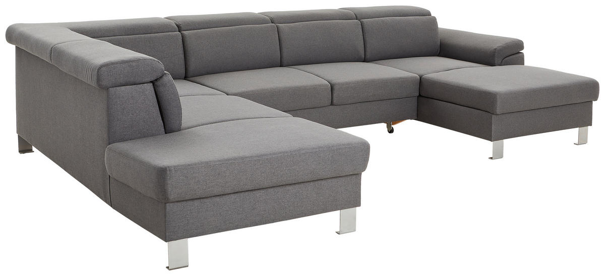WOHNLANDSCHAFT inkl.Funktionen Grau Webstoff  - Silberfarben/Grau, Design, Textil/Metall (226/320/168cm) - Xora