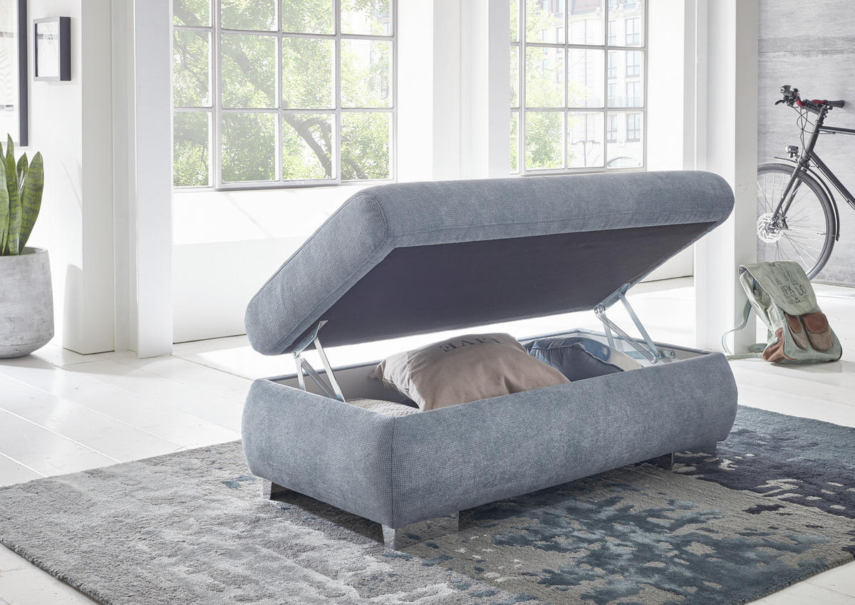 ECKSOFA in Flachgewebe Hellblau  - Chromfarben/Hellblau, Design, Textil/Metall (301/260cm) - Beldomo Style